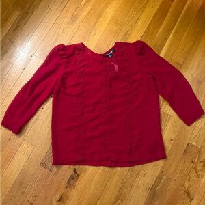 Forever 21 Red Lace-Trim Scoop Neck Blouse
